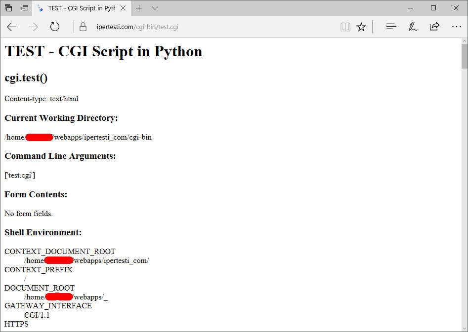 test script CGI in python su webfaction